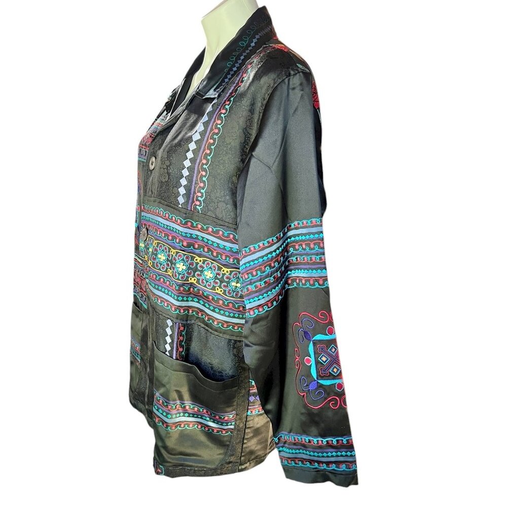 Chicos Design Womens Size 1X Black Multi-Colored Silk Jacquard Jacket Blazer EUC - Picture 2 of 8